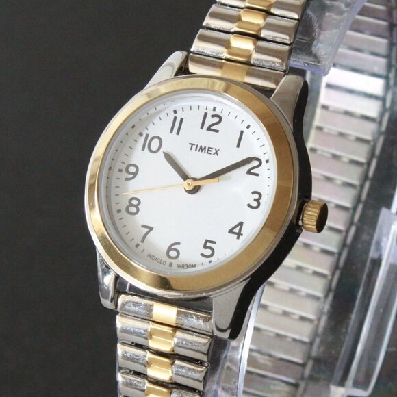 Essex Ave Ladies Indiglo Quartz Watch By Timex Two Tone Expansion Bracelet 25mm main image 6